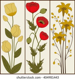 Set of floral banners  on beige background