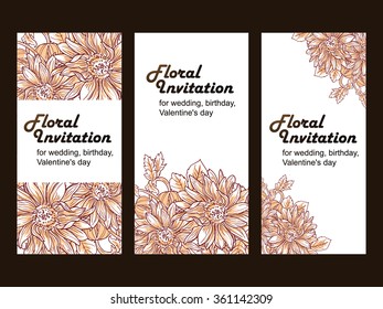 Conjunto de Anuncios florales. Ilustración vectorial romántica.