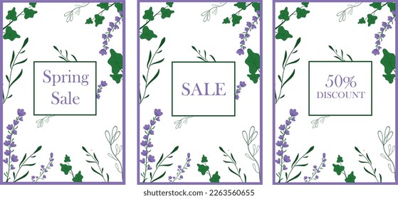 Set of floral banners for sale,advertising,flyers,posters. Flat vector illustration.