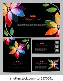 Set of floral black cards. Vector background. Easy to edit. Perfect for invitations or announcements.