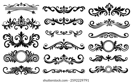 Set of floral in black collection. Vintage and retro element design. Ornament minimal tattoo. Vector eps 10.