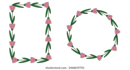 Set Floral blank Frame design Isolated transparent background. Simple Geometric Hand Drawn Flowers Frame collection for web and social media. Editable stroke vector border.