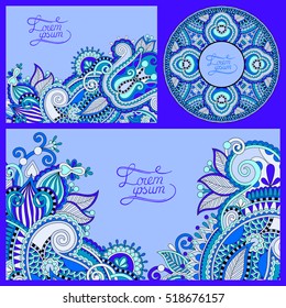 set of floral blue background, template frame design for card, brochure, book, business card, postcard, wedding invitation, banner, CD design, vector illustration