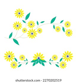 Set a floral border with a wreath of green leaves and yellow flowers for a wedding card, a greeting card, or decorative artwork.