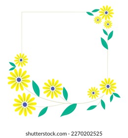 Set a floral border with a wreath of green leaves and yellow flowers for a wedding card, a greeting card, or decorative artwork.