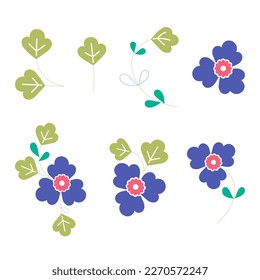 Set a floral border with a wreath of green leaves and blue flowers for a wedding card, a greeting card, or decorative artwork.