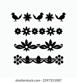 set of Floral borders black and white, ornament vector art illustrations.