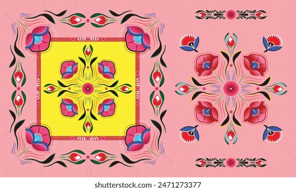A set of floral borders with a border of flowers Colorful Rickshaw painting