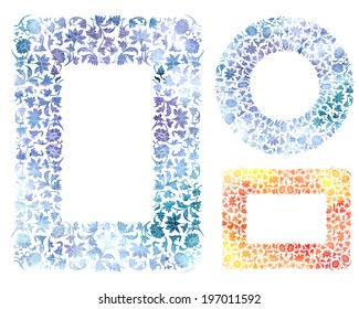 Set of floral borders frame. Watercolor floral background. Vector illustration