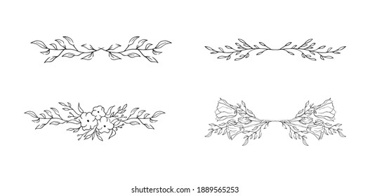 Set of floral borders for invitations. Elegant branch dividers. Vector isolated spring flourish page break laurels.