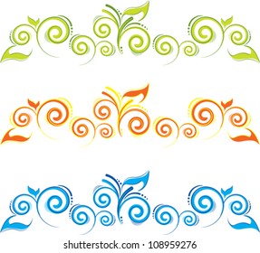 set of floral borders with swirls