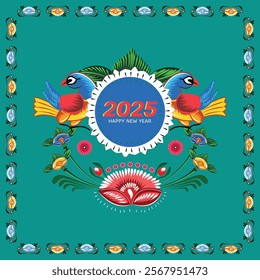 A set of floral borders with two birds holding a text box Colorful Rickshaw painting