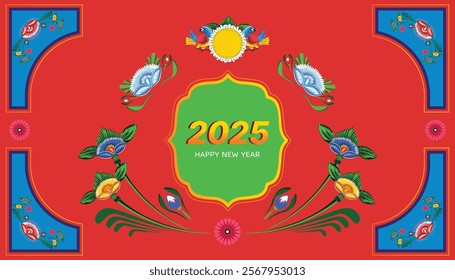 A set of floral borders with two birds holding a text box Colorful Rickshaw painting