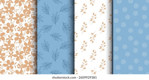 A set of floral, botanical, minimalistic patterns. Seamless texture
