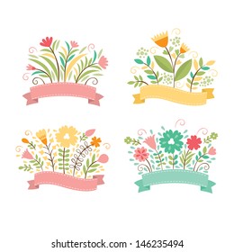 Conjunto de ramos florales , composición romántica, colección vectorial