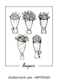 The set of floral bouquets. Vector graphic illustration for clip art.