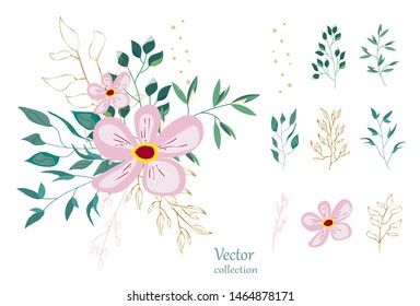 Set of floral branch. Botanic  Design for banner, wedding, poster, invitation, cover, placard, brochure, header.