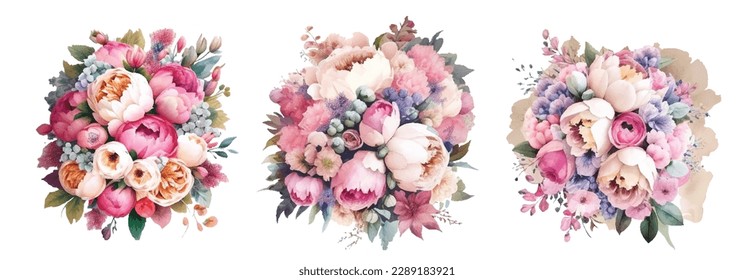 Set of floral branch. Flower pink rose, green leaves. Wedding concept with flowers. Floral poster, invite. Vector arrangements for greeting card or invitation design