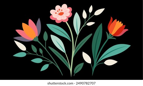 Set of floral branch. Flower red, burgundy, navy blue rose, green leaves. Wedding concept with flowers. Floral poster, invite. Vector arrangements for greeting card or invitation design