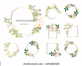 Set of floral branch. Flower and rose decoration frame for wedding logo. Floral poster, Vector arrangements for greeting card or invitation design template vector