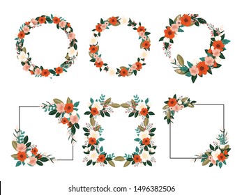 Set of floral branch. Flower and rose decoration frame for wedding logo. Floral poster, Vector arrangements for greeting card or invitation design template vector