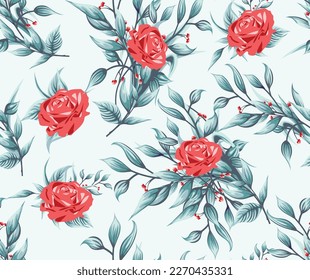 Set von blumengeschwungenen Mustern. Blumenrot, Bordeaux, grüne Blätter. Hochzeitskonzept mit Blumen. Blumenmuster, Hintergrund, Vektorgrafik-Blumenmuster-Design