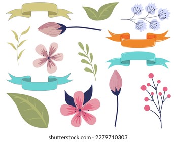 Set of floral branch. Wedding concept with flowers. Floral poster, invite. Vector arrangements for greeting card or invitation design