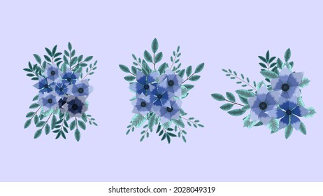 Set of floral branches. Colorful flowers, leaves arrangement in bouquet for Wedding card concept, poster, fabric, clothes, web, backgrounds. Vector Illustration for greeting or invitation design