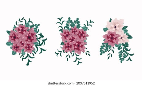 Set of floral branches. Colorful flowers, leaves arrangement in bouquet for Wedding card concept, poster, fabric, clothes, web, backgrounds. Vector Illustration for greeting or invitation design