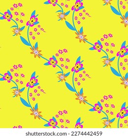 Set of floral branches on yellow background. This vector is pink flower Turquoise Color leaves. Wedding concept with flowers. Floral poster, invite, textile print, fashions etc.