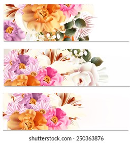 Set of floral brochures with flowers for design