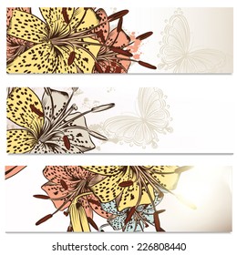 Set of floral brochures with lily flowers for design