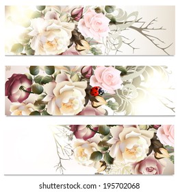 Set of floral brochures with   roses flowers for design