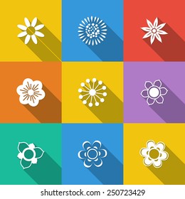 Set of floral buttons in a flat style with long shadows