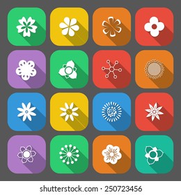 Set of floral buttons in a flat style with long shadows