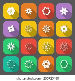 Set of floral buttons in a flat style with long shadows