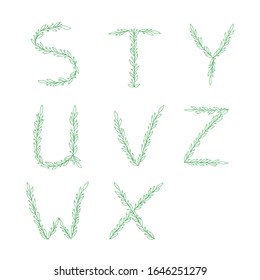 Set of floral capital letters S T Y U V Z W X. Outline drawing by hand. Vector elements for postcards, invitations.