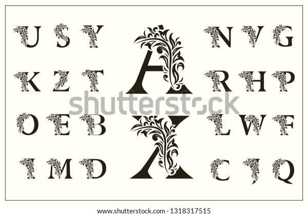 Set Floral Capital Letters Vintage Logos Stock Vector