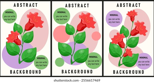 Set Floral card template design with cartoonish style Summer Flowers. Abstract posters cover collection. Vector illustration can used greeting card postcard cover print. EPS 10