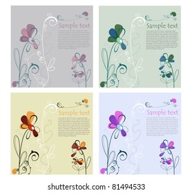 Set of Floral Card Vector