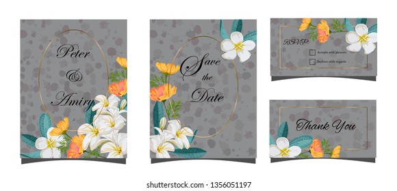 Set of floral card for wedding  vector illustration