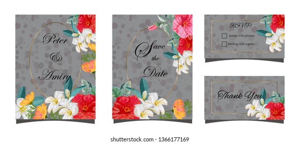 Set of floral card for wedding  vector illustration