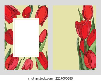 Set of floral cards. Botanical elements of daffodils on a blue background. Size 2:3. Flowers in ink.