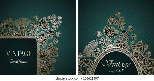 Set of floral cards. Elegant floral design. Seamless background with polka dots. Greeting card or invitation     
