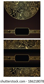 Set of floral cards. Elegant floral design. Striped background. Can be used as invitation     
