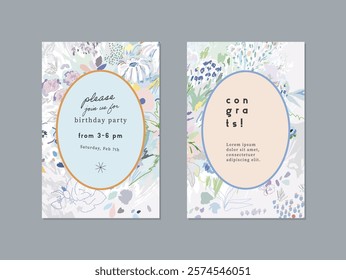 Set of floral cards. Wedding, anniversary, birthday, Valentin's day, party invitations