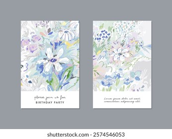 Set of floral cards. Wedding, anniversary, birthday, Valentin's day, party invitations