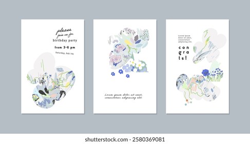 Set of floral cards. Wedding, anniversary, birthday, Valentin's day, party invitations