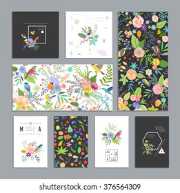 Set of floral cards. Wedding, anniversary, birthday, Valentine's day, party. Design for banner, poster, card, invitation, placard, brochure, flyer. Vector. Isolated.