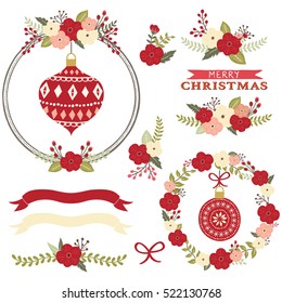 Conjunto de Elementos de Navidades florales 